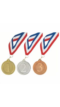 50mm 1st 2nd 3rd Medal + R/W/B Ribbon Silver 5cm