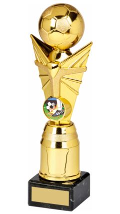 Shiny Gold Football Tower on Marble Gold 23cm