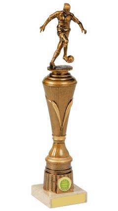 Antique Gold Female Football Pillar Trophy Ant Gold 35cm