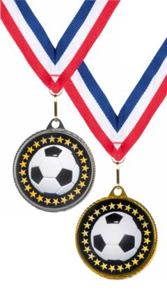 55mm Gold Football Medal with RWB Ribbon Gold 5.5cm