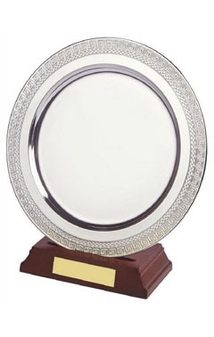 Silver Plated Salver on Wood Stand Silver 20cm