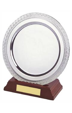 Silver Plated Salver on Wood Stand Silver 18cm