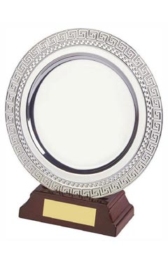 Silver Plated Salver on Wood Stand Silver 15cm