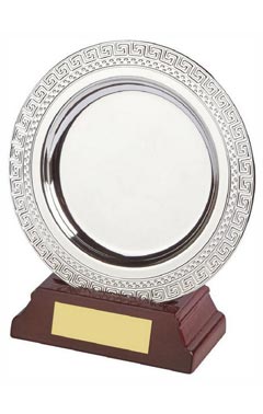 Silver Plated Salver on Wood Stand Silver 13cm