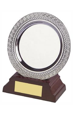 Silver Plated Salver on Wood Stand Silver 10cm