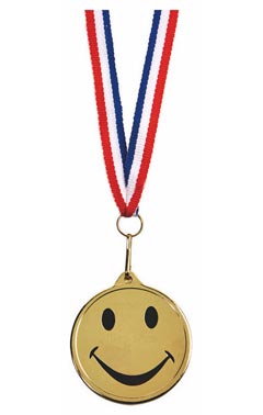 45mm Happy Medal on Red/White/Blue Ribbon Gold 5.5cm