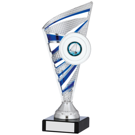 8.75" SILVER AND BLUE TROPHY 22.5cm