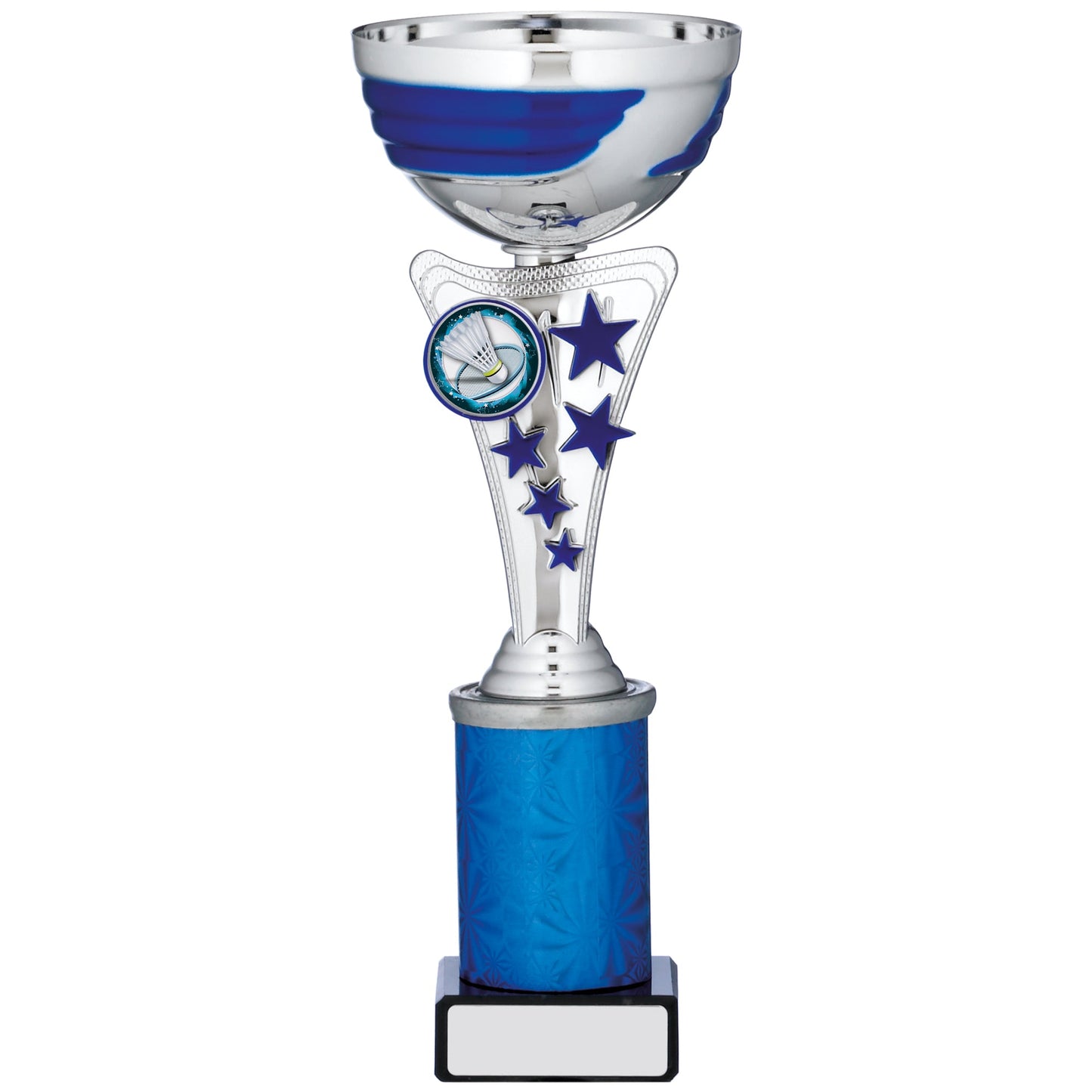 9.75" SILVER AND BLUE CUP TROPHY 25cm