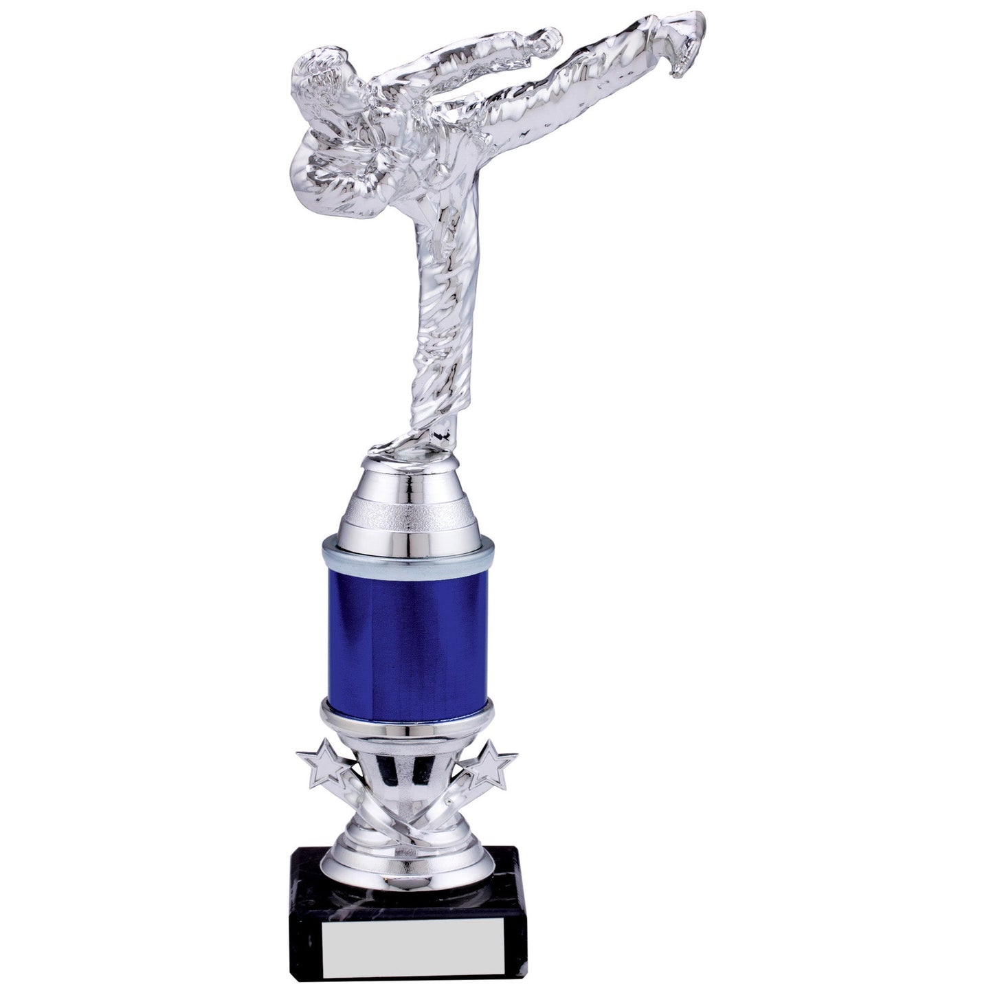 9.5" SILVER BLUE KARATE TROPHY 24cm