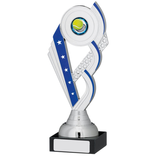 SILVER AND BLUE TROPHY 20.5cm