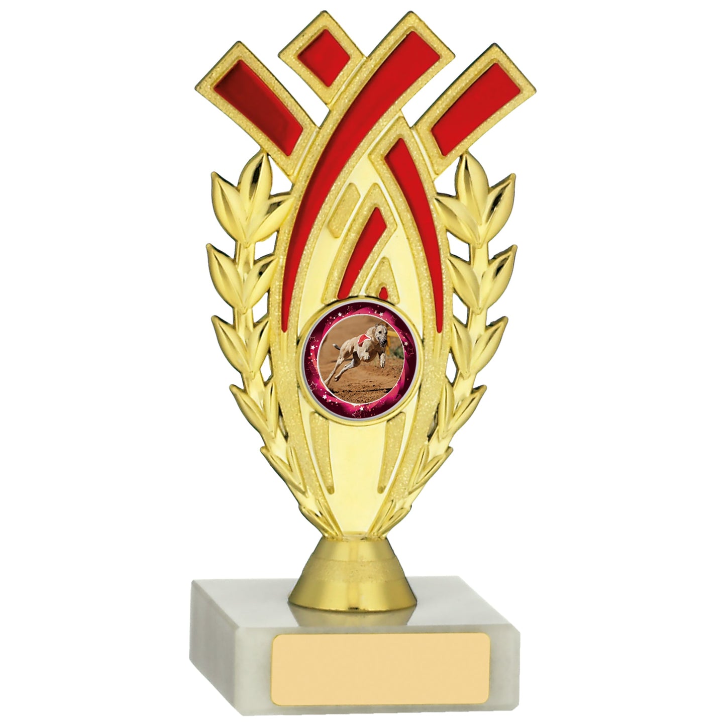 GOLD AND RED TROPHY 15.5cm