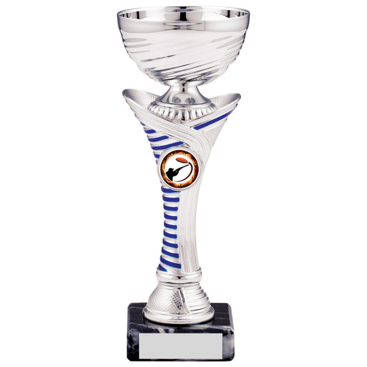 SILVER WITH BLUE STRIPE CUP TROPHY 21cm