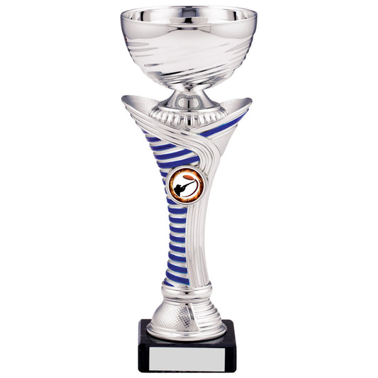 SILVER WITH BLUE STRIPE CUP TROPHY 23.5cm