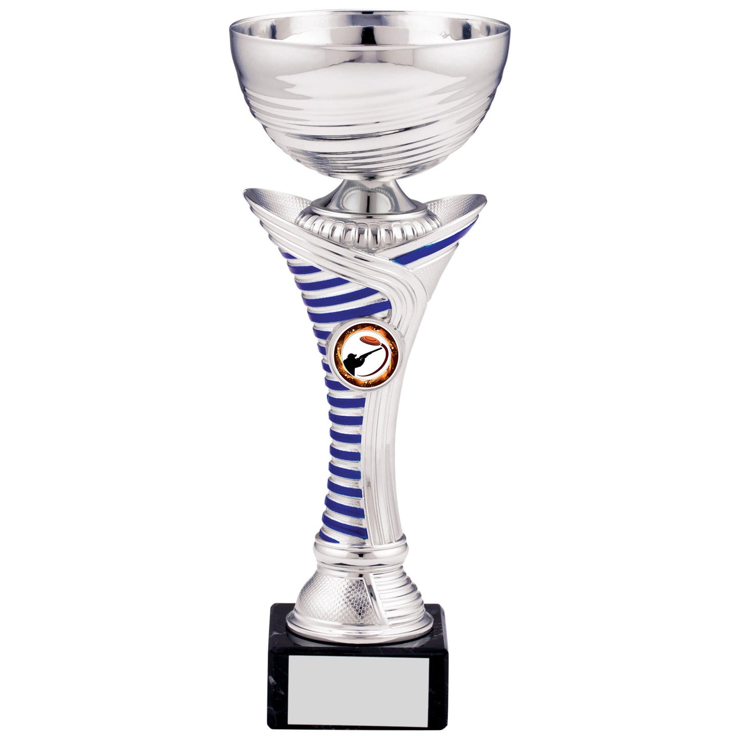 SILVER WITH BLUE STRIPE CUP TROPHY 25cm