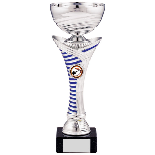 SILVER WITH BLUE STRIPE CUP TROPHY 27cm