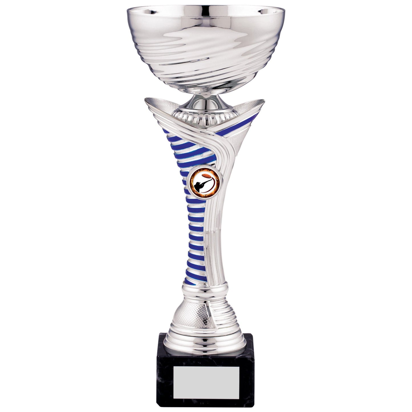 SILVER WITH BLUE STRIPE CUP TROPHY 30cm