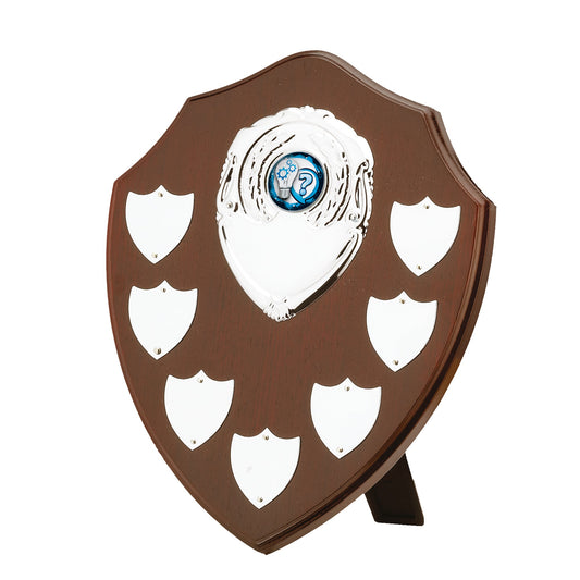 MAHOGANY FINISH 7 YEAR PRESENTATION SHIELD 20.5cm