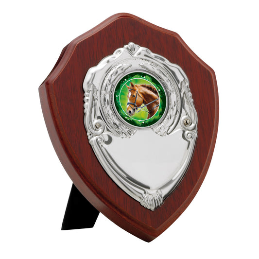 4" MAHOGANY FINISH PRESENTATION SHIELD 10cm