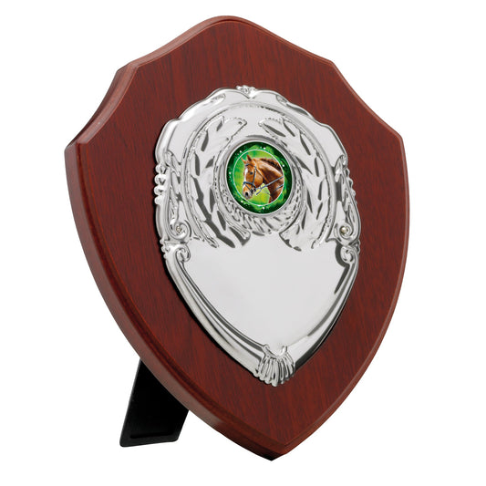 6" MAHOGANY FINISH PRESENTATION SHIELD 15cm