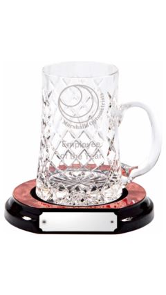 24% Lead Crystal 1 PT Tankard with Panel on Wood Base Clear 16cm