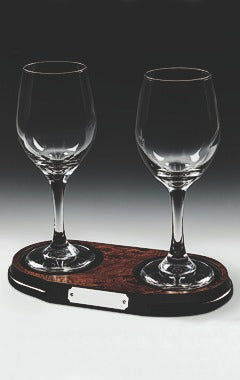 Two Wine Glasses on Wood Stand Clear 22cm