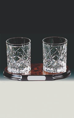 Two Crystal Spirit Glasses on Wood Stand Clear 12cm