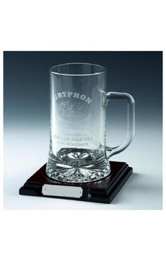 1pt Glass Stern Tankard on Wood Stand Clear 18cm