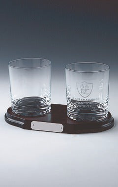 Two Spirit Glasses on Wood Stand Clear 11cm