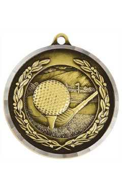 50mm Diamond Edged Golf Club Medal (Gold) Ant Gold 5cm