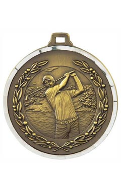 50mm Diamond Edged Male Golf Medal (Gold) Ant Gold 5cm