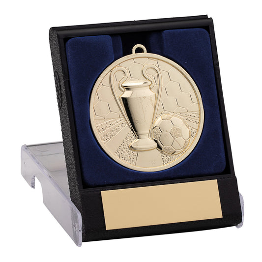 50MM GOLD FOOTBALL MEDAL IN BOX