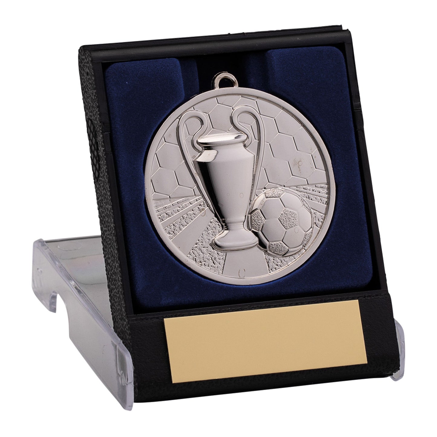 50MM SILVER FOOTBALL MEDAL IN BOX