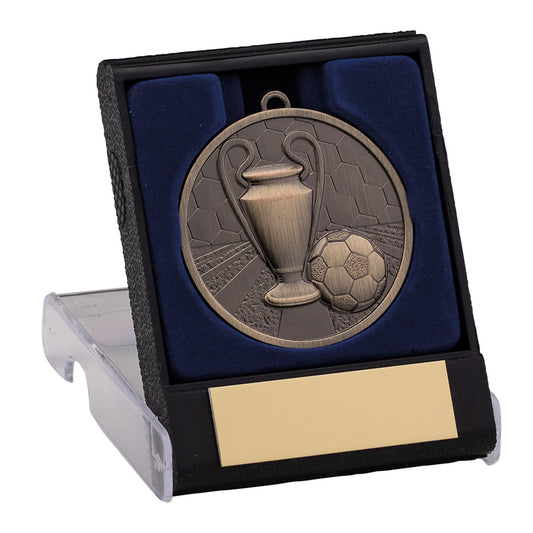 50MM BRONZE FOOTBALL MEDAL IN BOX