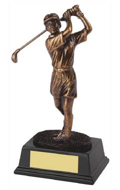 Antique Gold Resin Female Golfer Ant Gold 18cm