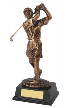 Antique Gold Resin Female Golfer Ant Gold 22cm