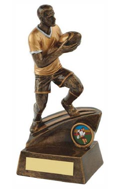 Resin Male Rugby Player Trophy Ant Gold 22cm