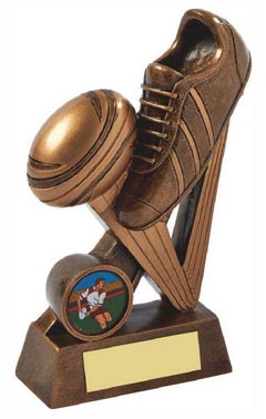 Resin Rugby Boot & Ball Award Ant Gold 15.5cm