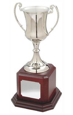 Nickel Plated Cup on Wood Base Silver 32cm