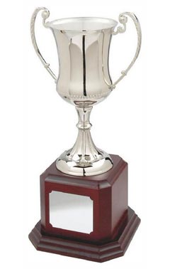 Nickel Plated Cup on Wood Base Silver 33.5cm