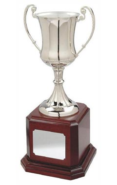 Nickel Plated Cup on Wood Base Silver 36cm