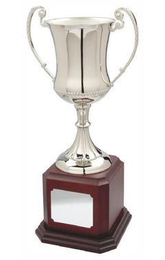 Nickel Plated Cup on Wood Base Silver 39.5cm