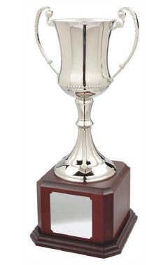 Nickel Plated Cup on Wood Base Silver 43cm