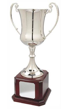 Nickel Plated Cup on Wood Base Silver 47cm