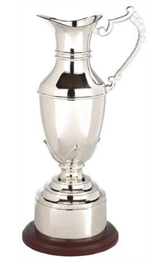 Nickel Plate Claret Jug on Wood Plinth with Band Silver 21cm