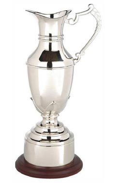 Nickel Plate Claret Jug on Wood Plinth with Band Silver 31cm