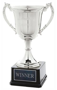 Nickel Plated Cup on Black Weighted Base Silver 35.5cm