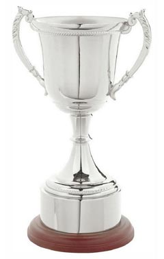 Nickel Plated Cup with Plinth Band Silver 32cm