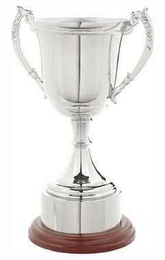 Nickel Plated Cup with Plinth Band Silver 35cm