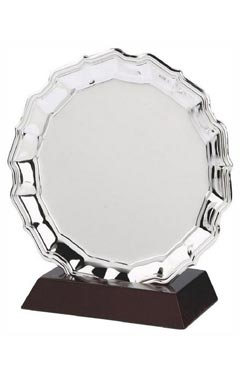 Nickel Plated Salver with Wood Plinth Silver 20cm