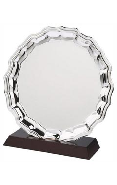 Nickel Plated Salver with Wood Plinth Silver 30cm